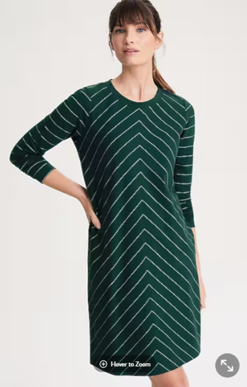 J. Jill FIT Women's Size L Petite Lp French Terry Mitered-Stripe Dress Green